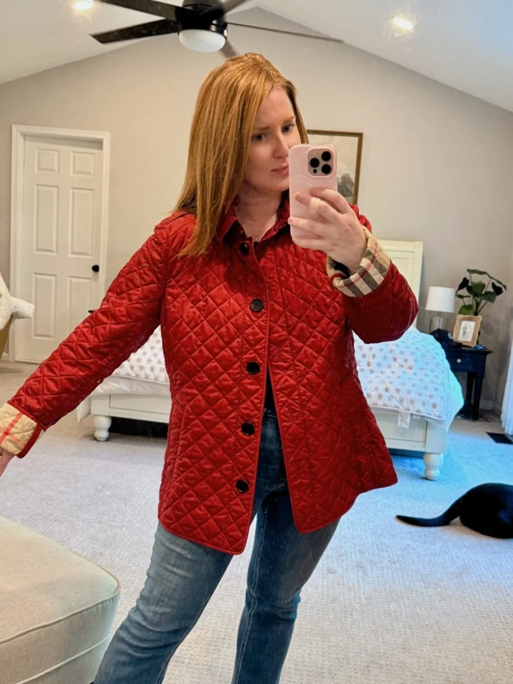 Burberry Quilted Jacket Red Classic Nova Plaid Check Lining Size XL - Picture 6 of 15